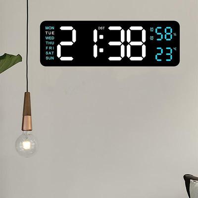 9 Zoll große digitale Wanduhr mit Temperatur- und Feuchtigkeitsanzeige, Wochenanzeige, automatisch dimmbar, USB-betrieben, Schlummerfunktion, Tischuhr, 12/24-Stunden-DST, elektronischer LED-Wecker
