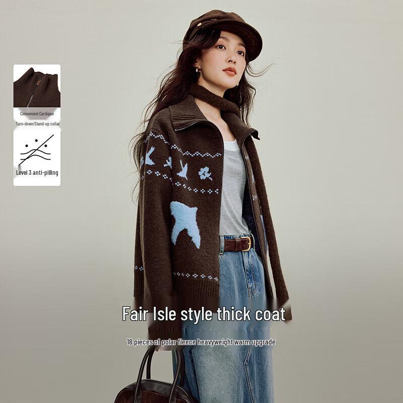 

Женский трикотажный кардиган INMAN с жаккардовым узором и отложным воротником L