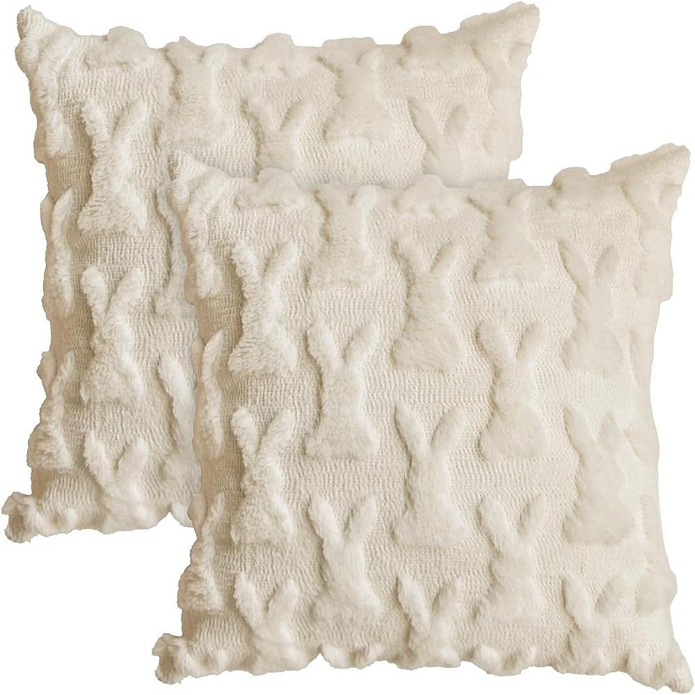 18x18cm Happy Easter Rabbit Pattern Throw Pillow Cover Wool Square Cushion Cover Soft Plush Sofa Pillowcase Home Room Decoration