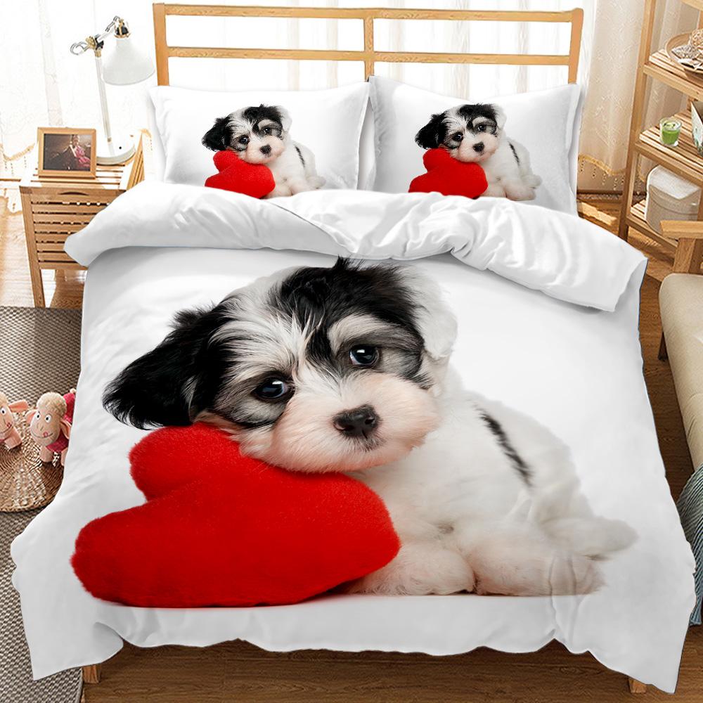 Dog and Cat Duvet Cover Cute Cartoon Puppy Animal Design Bedding Set Lovely Kitty Double Queen King Size Polyester Qulit Cover