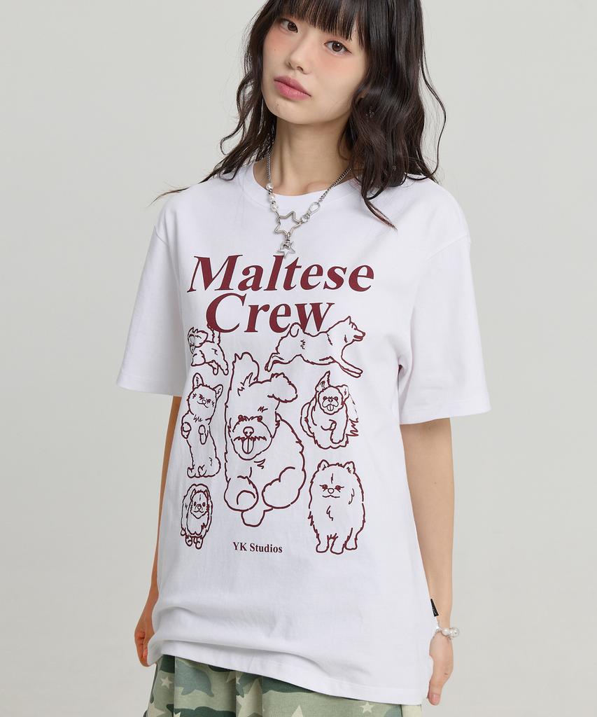 WAIKEI Maltese Crew Line Graphic Short Sleeve T-Shirt White & Red