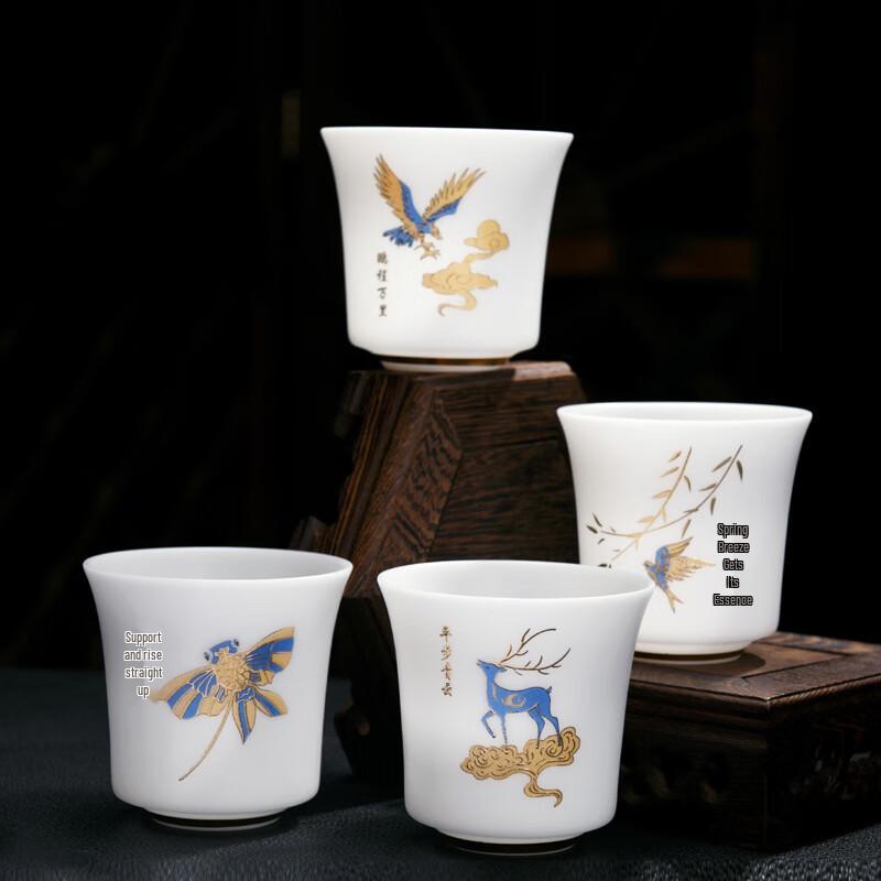 Dehua Gilded Mutton Fat Jade Porcelain Teacup Gift Set