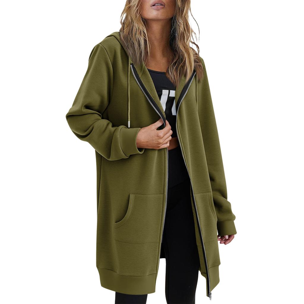 Women Casual Zip Up Fleece Hoodies Tunic Sweatshirt Long Hoodie Jacket