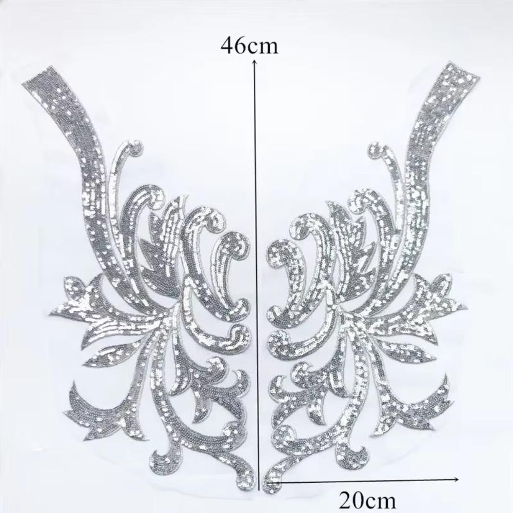 40*19CM Sequin Patches 3D Flower Bodice Applique Fabric Fashion Elegant Clothing Applique серебряный