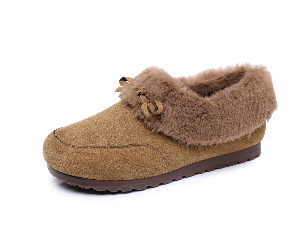 2025 Winter New Shoes Women's Velvet Warm Versatile One-pedal Bow Retro Women's Shoes Shallow Birkenstocks