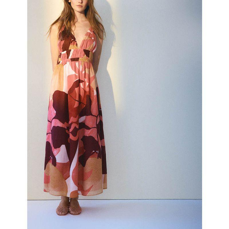 Summer New Product Women's Clothes Cotton V Neck Sleeveless Fluffy Skirt Crepe Woven Long Sling Dress 1289459