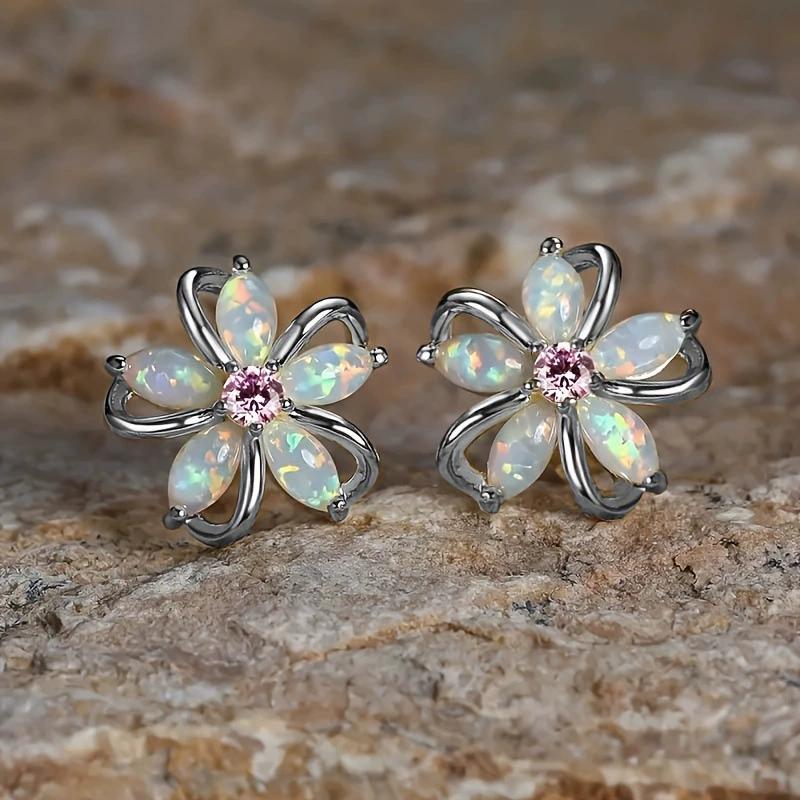 Charm Dainty Flower Stud Earrings for Women Piercing Cartilage Ear Ring Cute Zircon Gold Color Women's Aesthetic  Gift