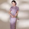 Purple Modern Chinese-Inspired Long Cheongsam Dress Women 2026 Retro Elegant Formal Gown With Stand Collar Side