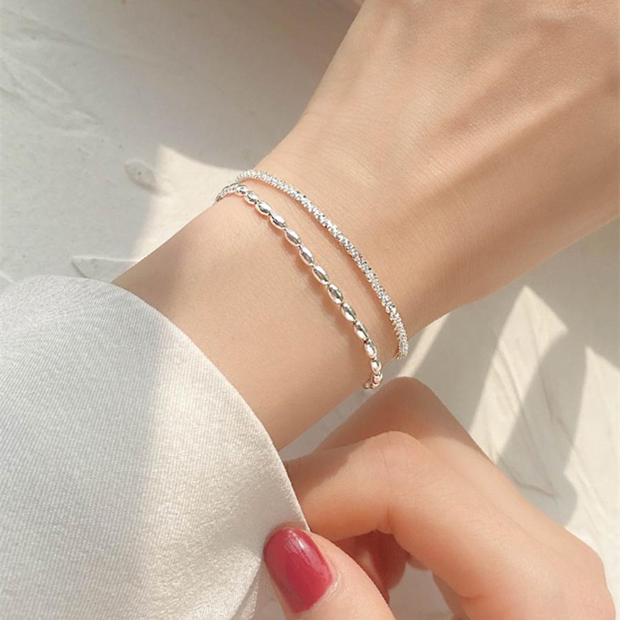 New 925 Sterling Silver Double Layer Bracelet Simple Style Charming Woman Bracelet Birthday Party Gift Exquisite Jewelry