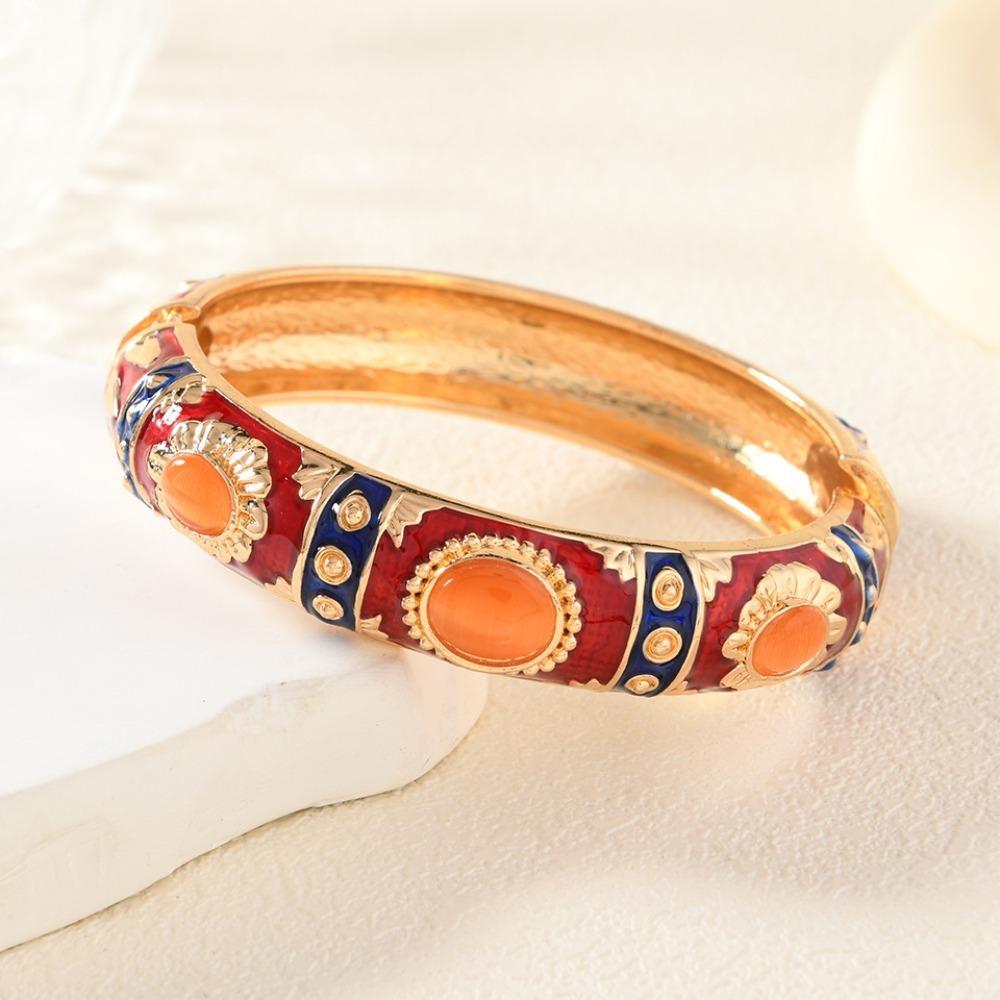Teardrop Pattern Enamel Bangle Bracelet Metal Party Bangle Elegant Enamel Cuff Bracelet  Party Gift
