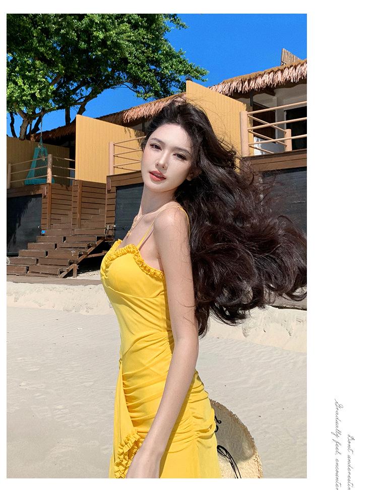 Elegant Slim Fit Irregular Split Beach Dress - Perfect for Vacations, Parties, and Birthdays