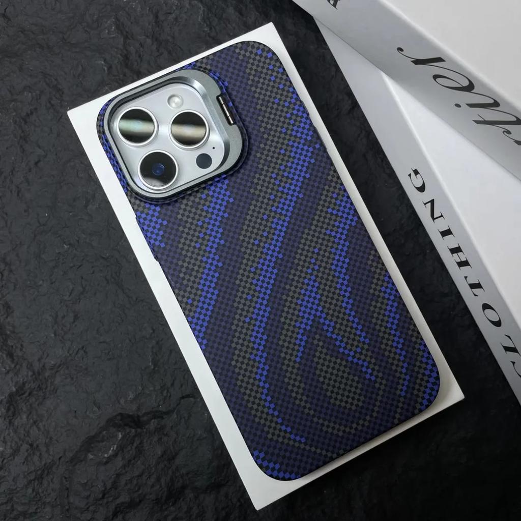 Applicable To IPhone16 Carbon Fiber Flame Pattern Magnetic Suction Phone Case Apple 15 ProMax Lens Bracket 14 Protection Case