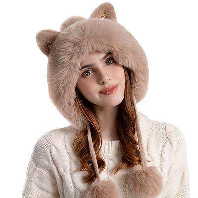 Kadınlar İçin Kışlık Sevimli Sıcak Örgü Şapkalar Çizgi Film Kedi Kulaklı İki Toplu Kulaklıklı Şapka Peluş Yumuşak Kalınlaştırılmış Sıcak Kürk Bere Şapka Kadın