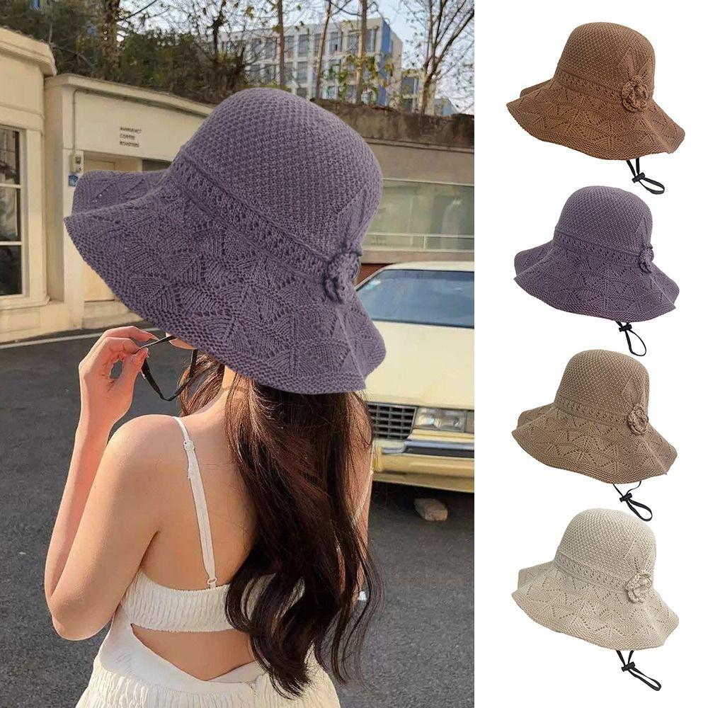 NEW UV Protection Knitting Cap Wide Brim Breathable Bucket Hat Foldable Beach Cap Women