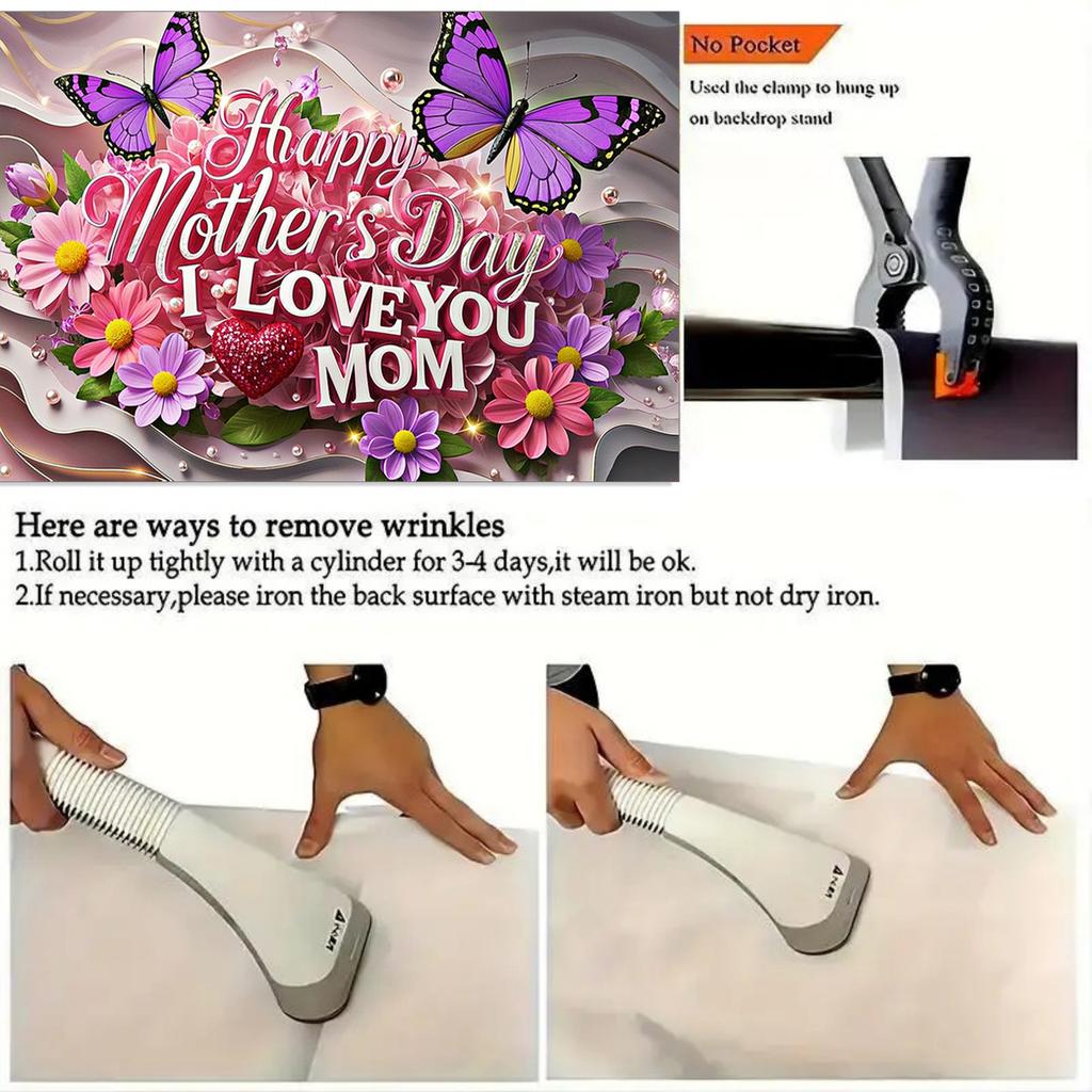 Mother's Day Floral Backdrop with Floral&Butterfly Element Design,Wall Decor,Gift,Festive Wall Covering,Rustic Background