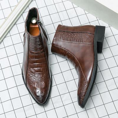 Foreign Trade Special 48 Large Size High Top Leather Shoes Men's Crocodile Pattern Side Zipper Pointed Chelsea Boots British Casual Martin Boots