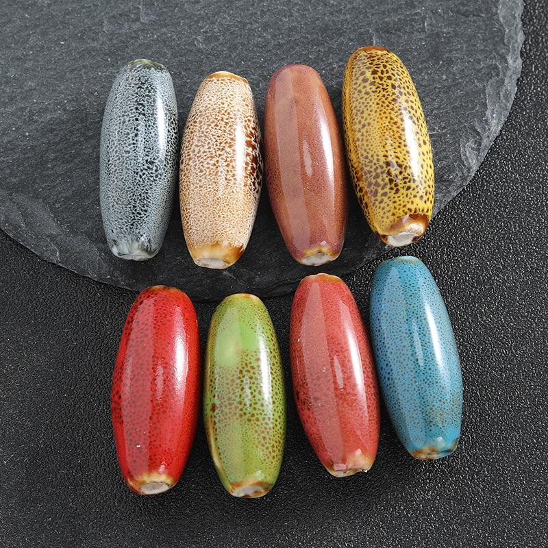 Large Oval Ceramic Beads for DIY Jewelry: Flower Glaze, Retro Straight Hole, Ideal for Bracelets and Necklaces.