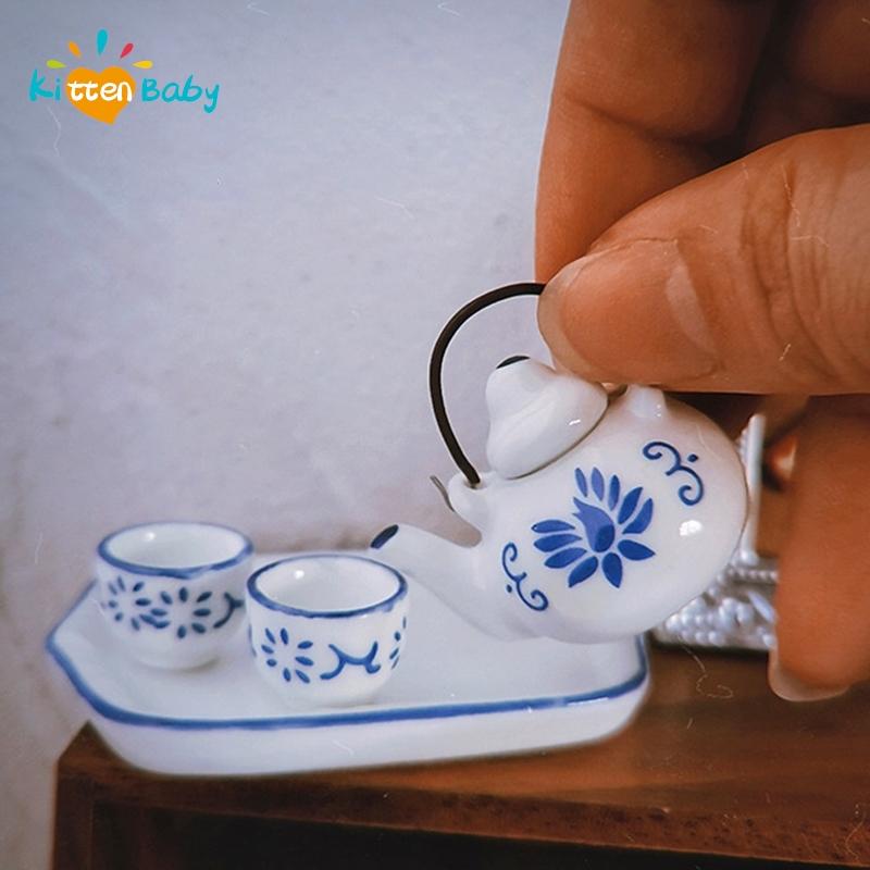 1:12 Miniature Porcelain Tea Cup Set Flower Tableware Kitchen Dollhouse Furniture Toys For Children Tea Cups Doll Accessories