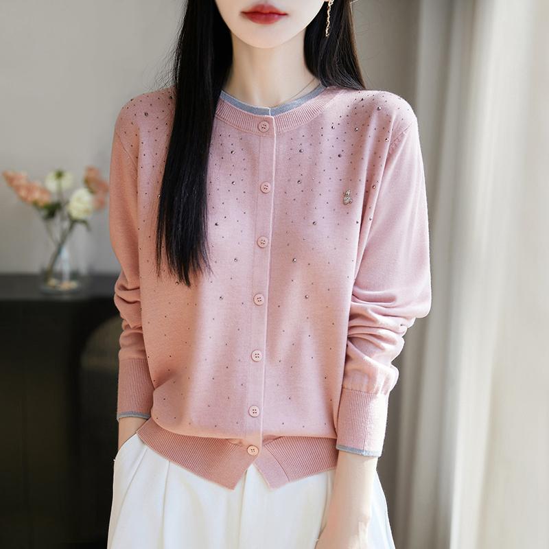 Women's Lightweight 50% Wool 50% Mulberry Silk Cardigan - 4-Season Versatile Knitwear for All-Year Comfort & Style