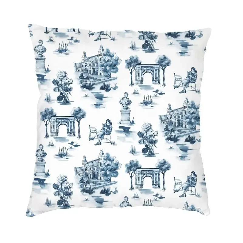 Poszewka na kwadratową poduszkę dekoracyjną Toile De Jouy Sepia Vintage Paryski Design Artystyczny Poszewka na poduszkę z nadrukiem 3D z dwóch stron na sofę