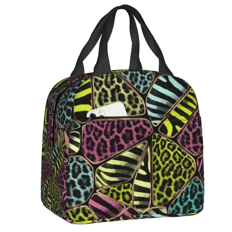 Purple And Pink Leopard Seamless Thermal Insulated Lunch Bag Animal Cheetah Resuable Lunch Container for School Food Box