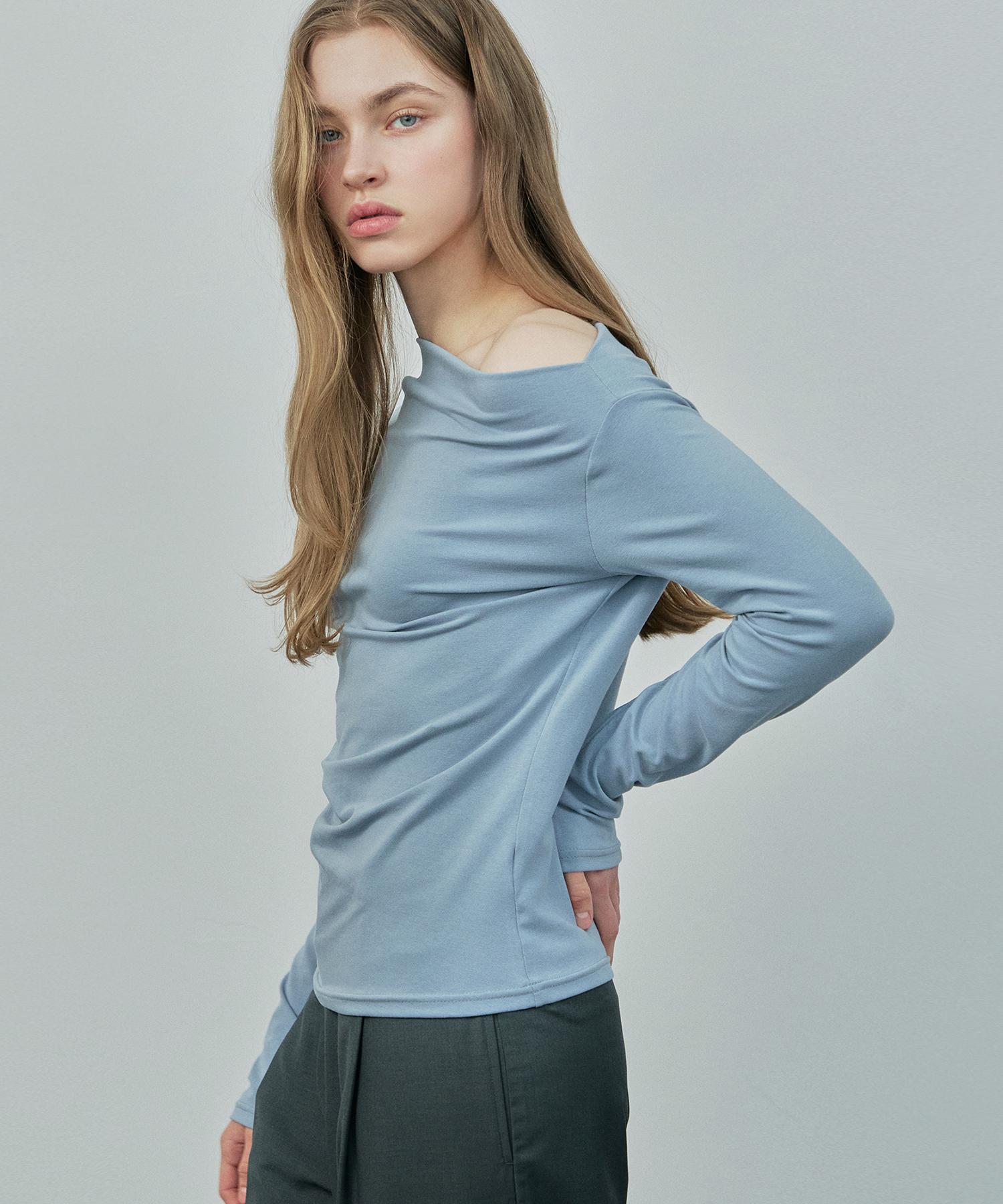 Ihr Shirred Off-Shoulder T-Shirt / Sky Blue