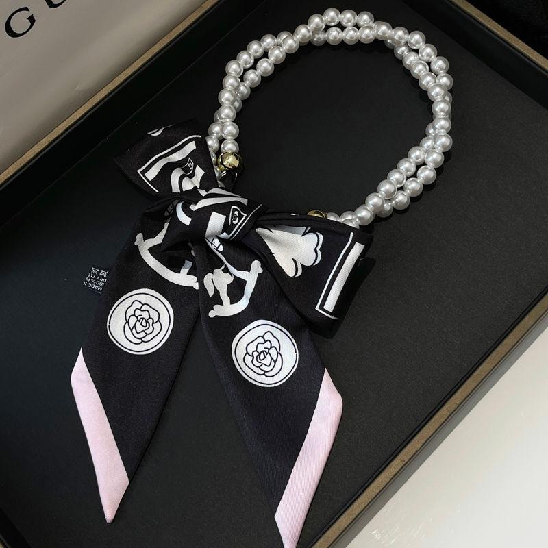 2-In-1 Detachable Pearl Headband Silk Scarf Hairband Women'S Hair Ties Elastic Hair Bands Necklace Fashionable Accessories