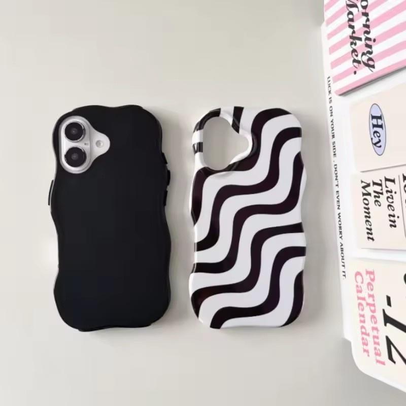Luxury Glossy Wave Stripes Phone Case for iPhone 13 14 15 16 Pro Max Camera Protect Shockproof Hit Color fashion Phone Cover