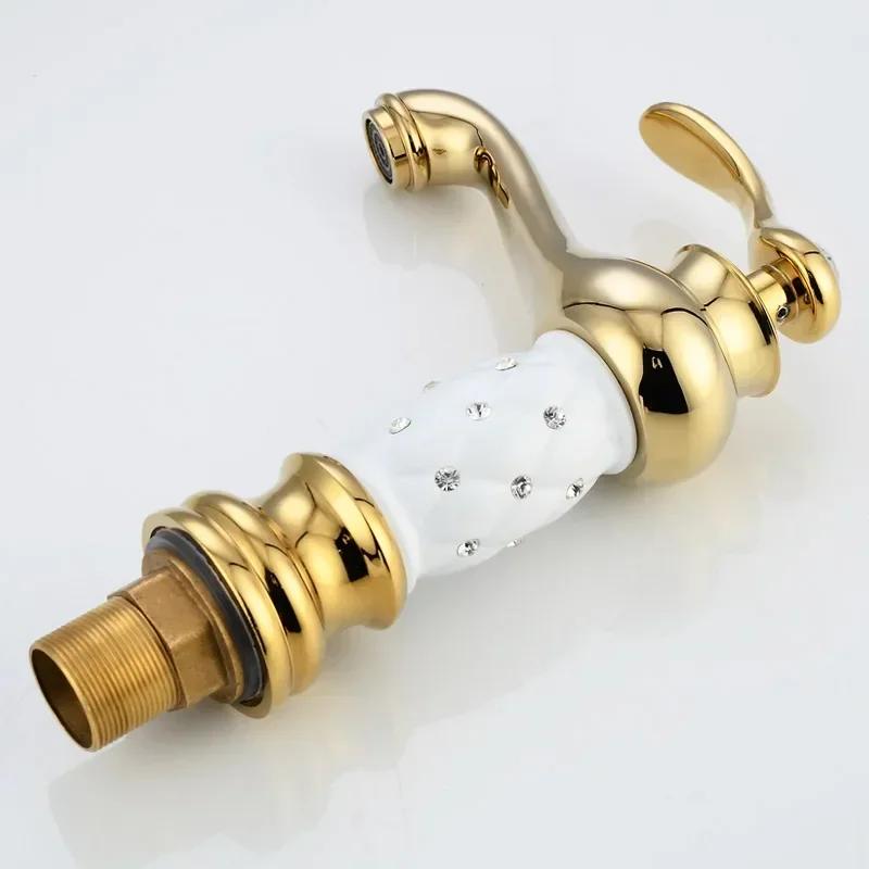Brass Bathroom Basin Faucet with Diamond Crystal Body Sink Mixer Faucet New Luxury Single Handle Hot and Cold Water Tap