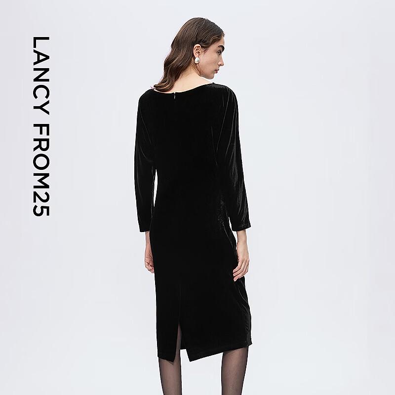 LANCY Velvet Boat Neck Ruched Midi Dress