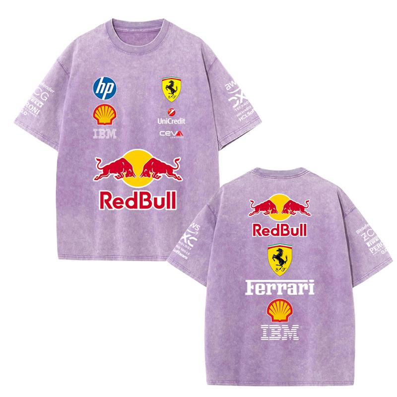 Red Bull 2026 Zomer F1 Racepak  Korte Mouwen Vintage Washed T-shirt Rond Hals T-shirt M