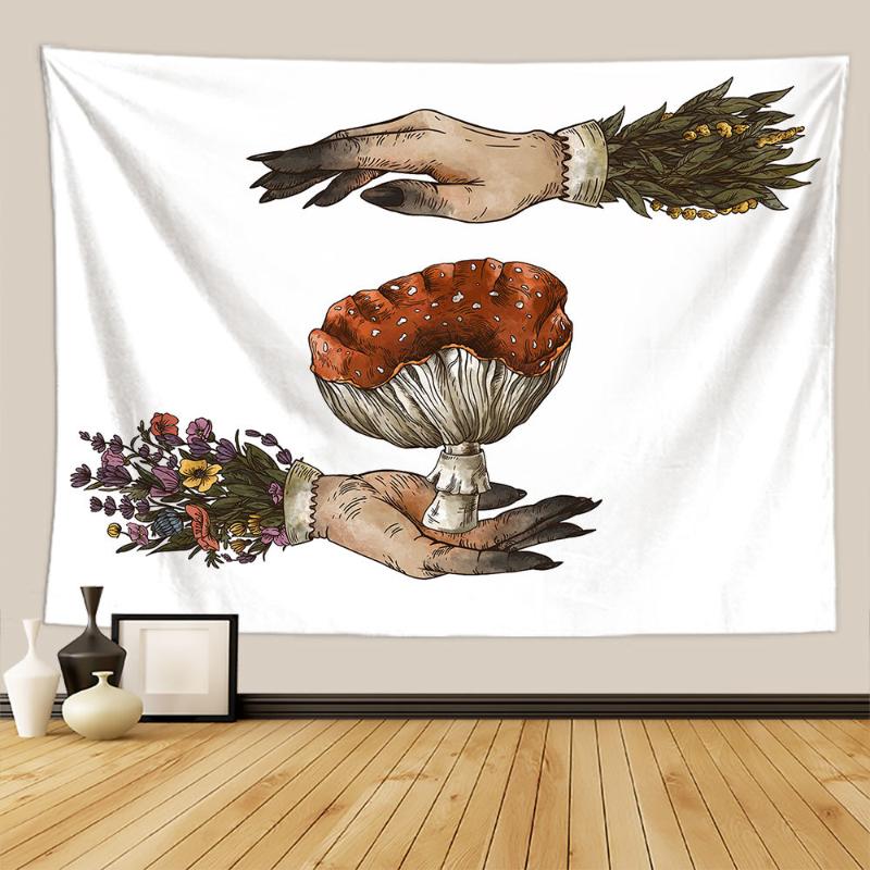 Natural Witch Style Tapestry, Plant Themed Wall Hanging, Dragonfly And Mushroom Countryside Style Room Home Decor 100X70CM