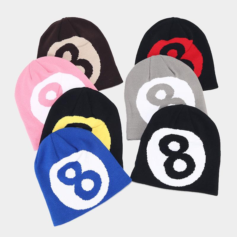 Thermal Skull Cap #8 Black Jacquard Knit Beanie Hat Windproof Outdoor Cycling Gear for Travel