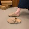 Retro simple lazy slippers shoes shallow mouth bag head half drag flat heel leather belt buckle