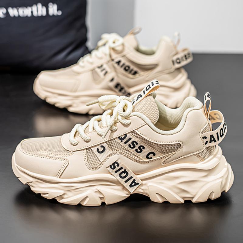 

Новые модные мужские и женские кроссовки Four Seasons с толстой подошвой для студентов, мальчиков и девочек, трендовые кроссовки с мягкой подошвой, дышащие, повседневные кроссовки для бега 45 бежевый