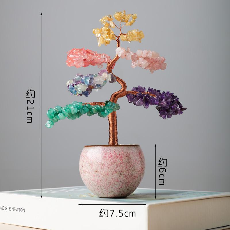 

Натуральное хрустальное дерево удачи для дома, гостиной, офиса, рабочего стола, украшение, счастливое красочное хрустальное дерево, креативный орнамент фуксия