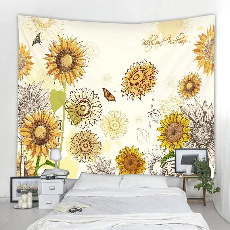 Ретро картина маслом Подсолнух Узор Гобелен Офис Гостиная Гобелен Украшение стены Дома — фото 4