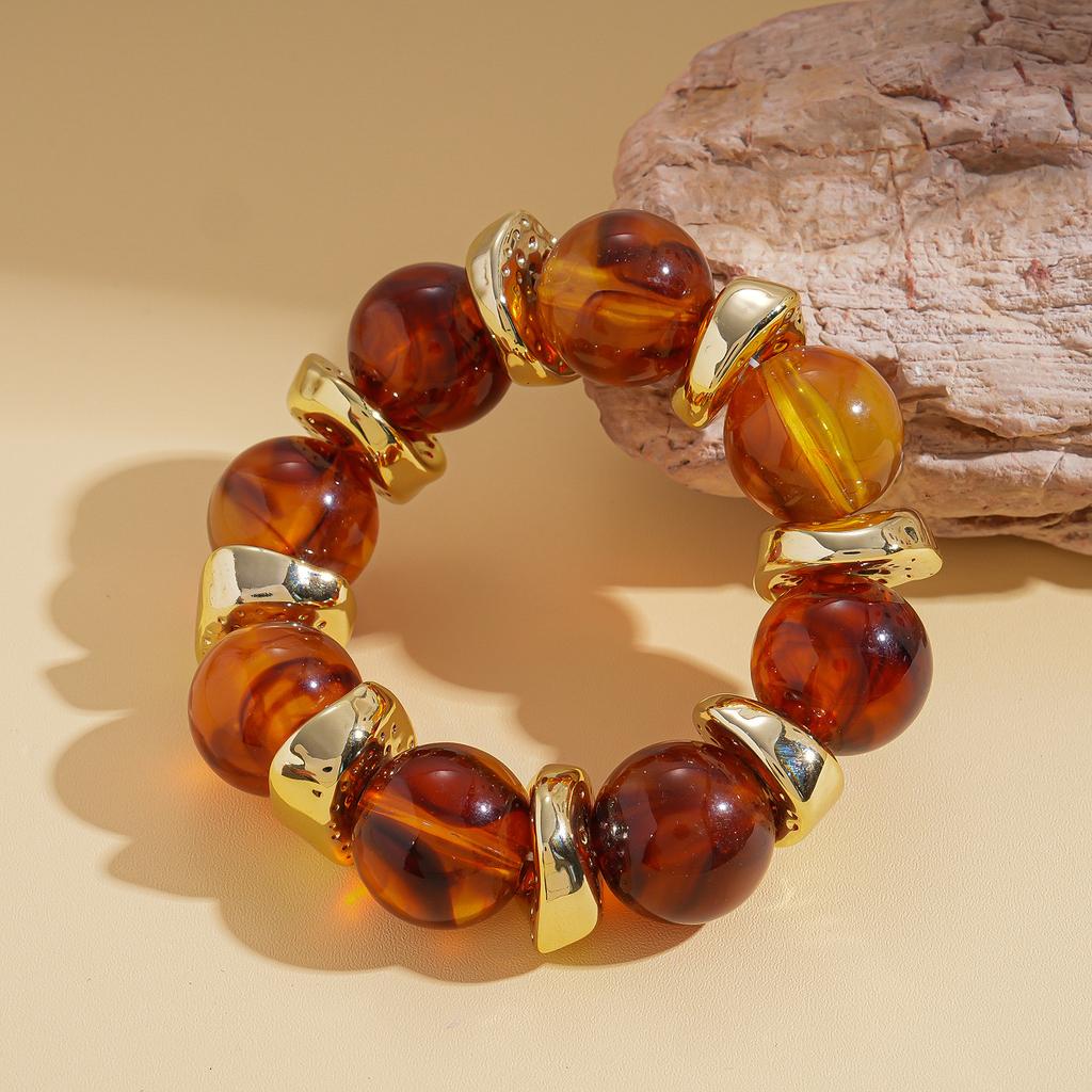 Acrylic Round Beaded Bracelet Irregular Geometric Metal Splicing Bangle for Women Imitation Stone Chain Bracelet Accessories