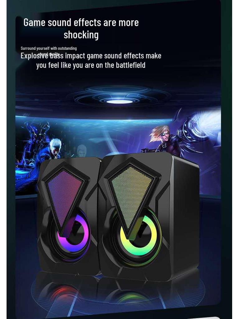 X2USB Mini Desktop Speaker, 3.5MM Jack, 2.0 Wired, RGB Lights, Luminous Audio.