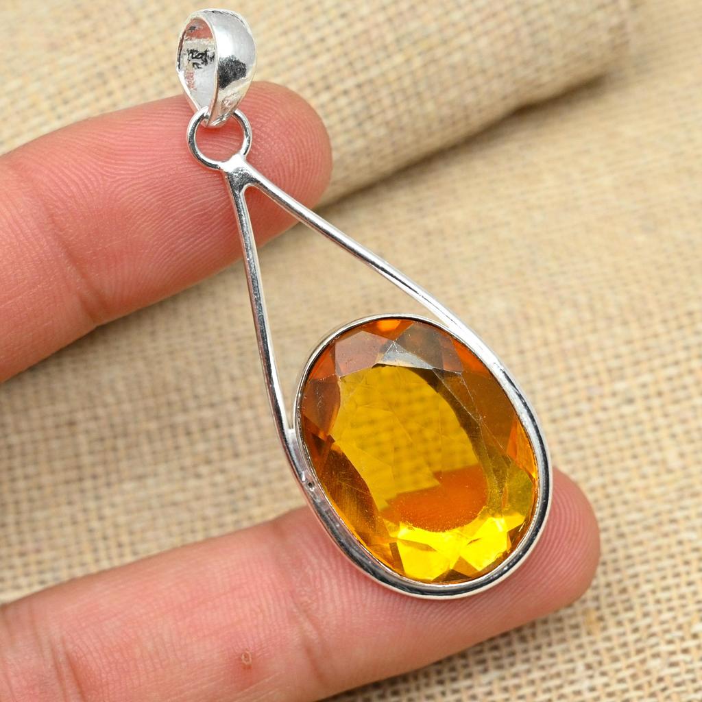 Wonderful Honey Topaz Gemstone 925 Sterling Silver Handmade Pendant Jewelry