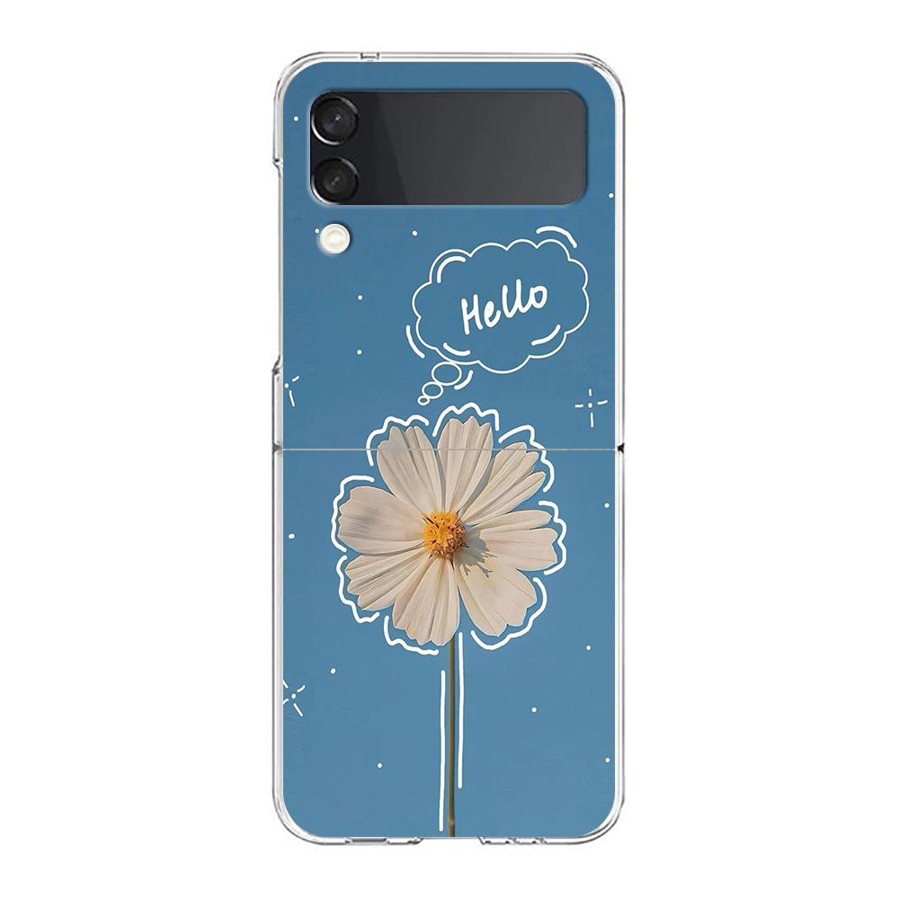 Transparent Phone Case For Samsung Galaxy Z Flip 3 4 5 6 7 Hard Folding PC Z Flip3 Flip4 Cover Stylish Flower Patterned Design