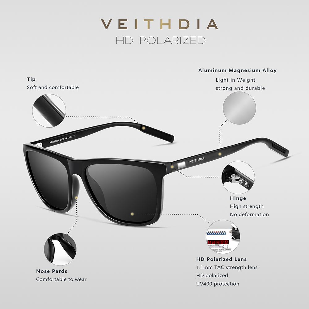 VEITHDIA zīmola Saulesbrilles Unisex Retro Aluminum+TR90 Saulesbrilles Polarized Lens Vintage Eyewear Saulesbrilles Vīriešiem/Sievietēm 6108