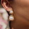 Yori Edelstahl Harz Perle Doppelt Oval Ohrringe Trendig Vielseitig Goldener Anhänger Frankreich Schmuck für Damen Wasserdicht