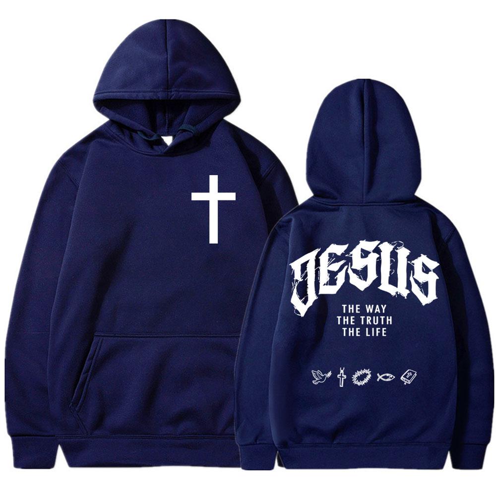 Jesus The Way The Truth The Life Christian Religious Hoodies Men's Fashion Retro Sweatshirt Oversized Long Sleeve