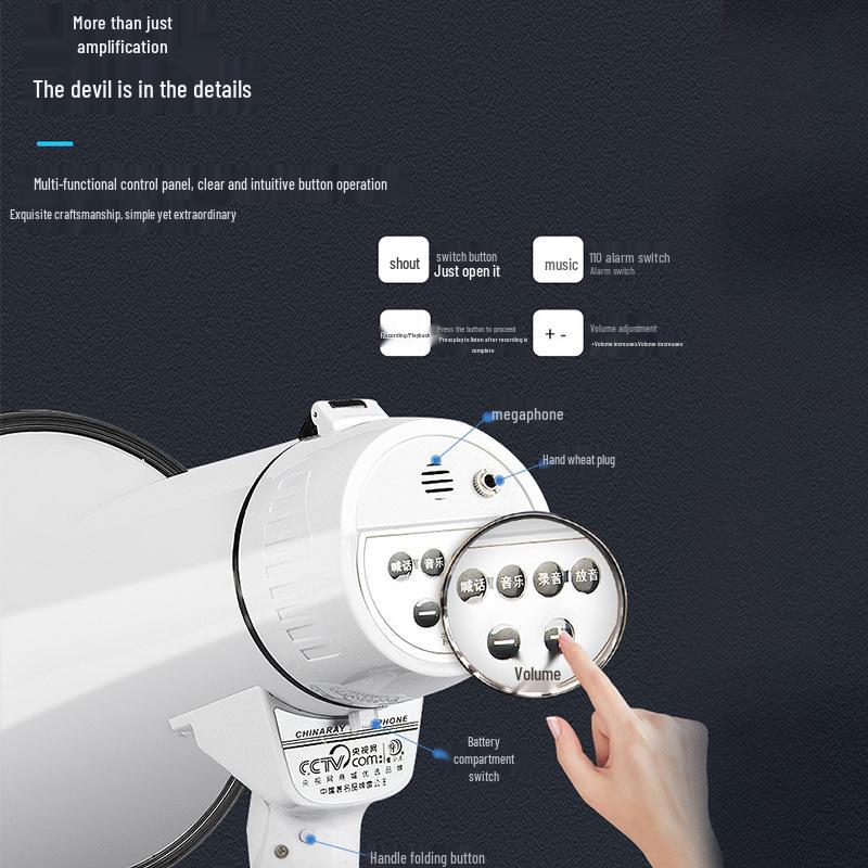 CR-61 Foldable 30W Handheld Megaphone with Speaker, Alarm, and Recorder for Outdoor Use