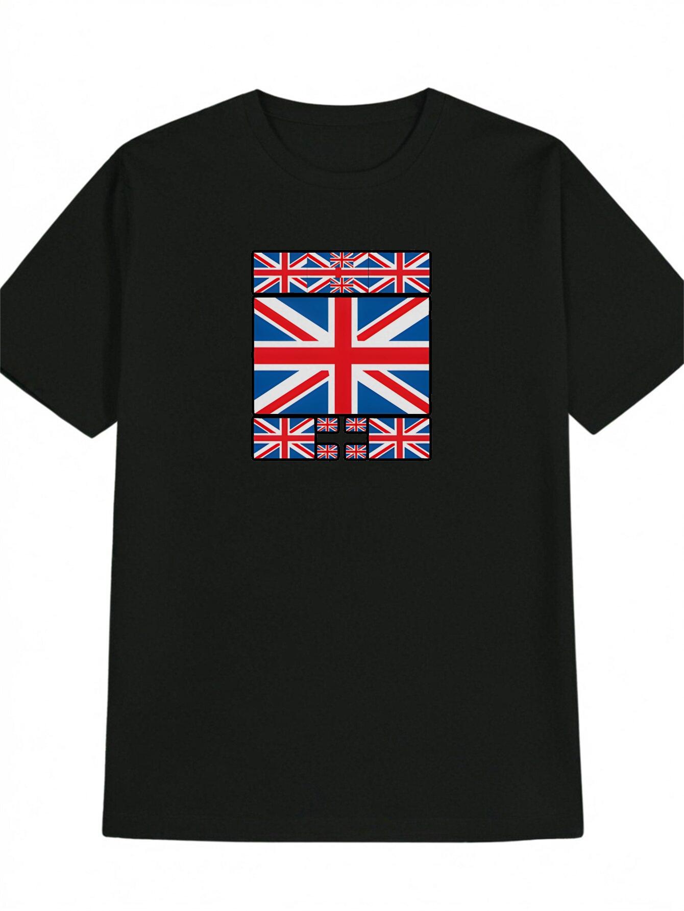 Casual Round Neck T-shirt with British Flag Print XXXL