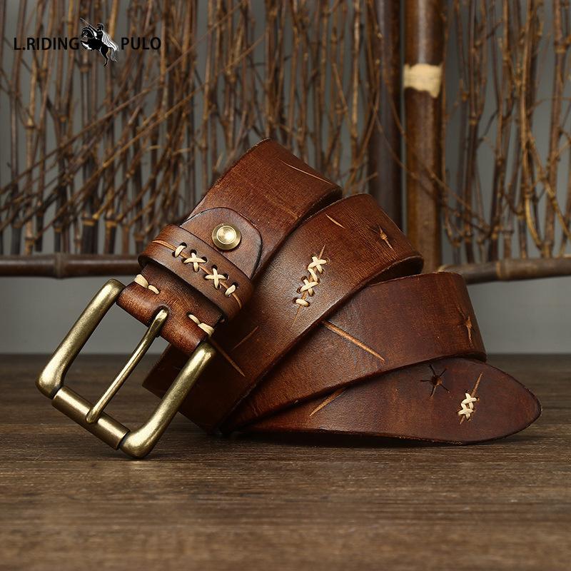 Retro Fashion Personality Style Top Layer Leather Belt Men's Genuine Leather Pin Buckle Jeans Belt