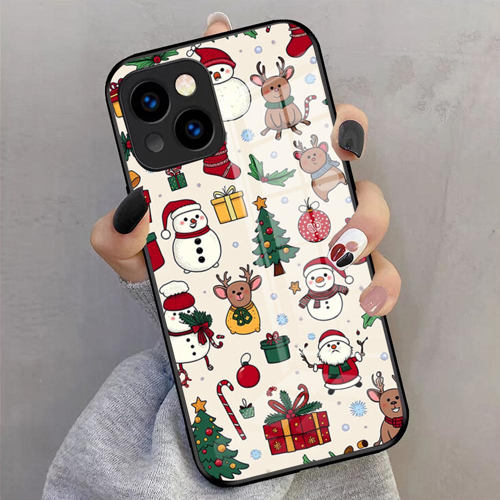 Christmas Santa Claus Snowman Phone Case For IPhone 17 Pro Max 16 15 14 Pro Max 13 11 X Xs Xr 8 7Plus Glass Cover