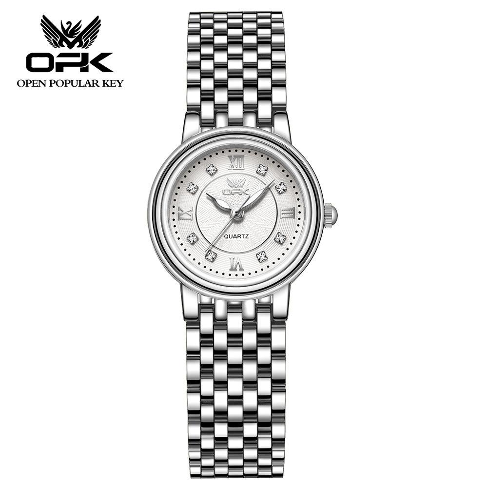 OPK Brand Couple Luminous Diamond Scale Exquisite Men's and Women's Trend Quartz Watch Women's Leisure Steel Belt Waterproof Watch