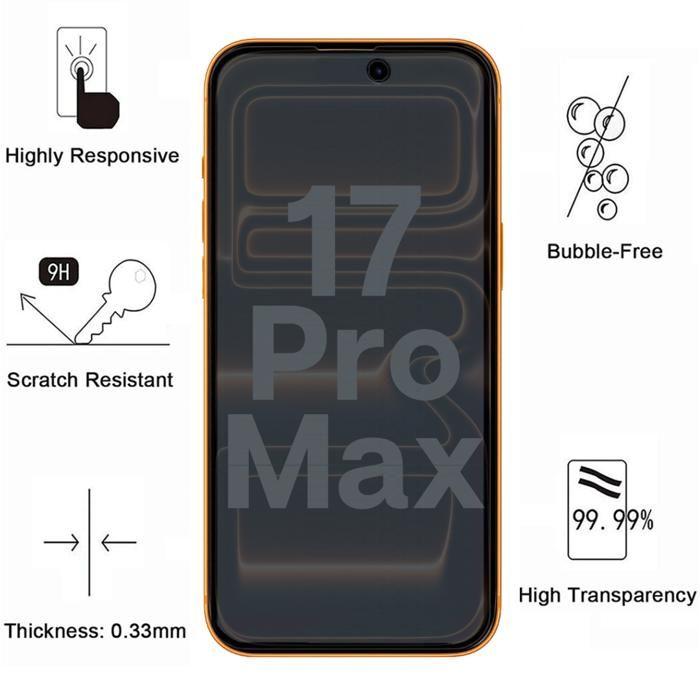 Verre Trempé - PHONILLICO - iPhone 17 PRO MAX - Pack de 4 - Anti Espion - Résistant aux rayures